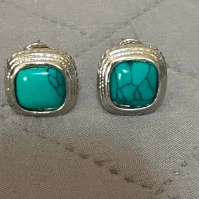  Women's Squared Turquoise Stud Earrings 