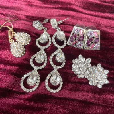 Quality Costume Bling Earrings x 4
