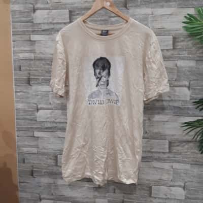  Mens  Size david bowie L Short Sleeve T-shirt Cream 