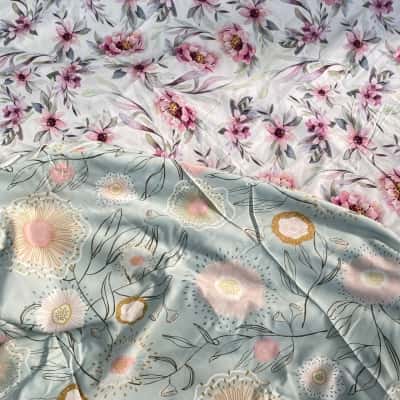 White Pink Floral (150cm x 160cm) And Light Blue FLoral (300cm x 150cm) Fabric