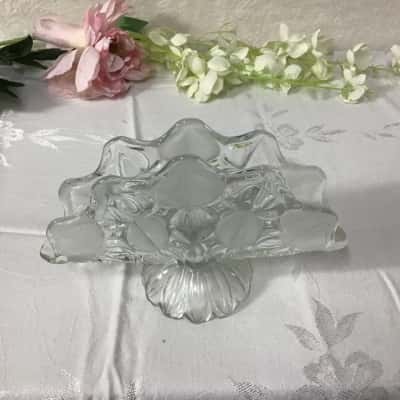 Vintage Bohemia Crystal Clear / Frosted Glass Pattern Pedestal Napkin Holder