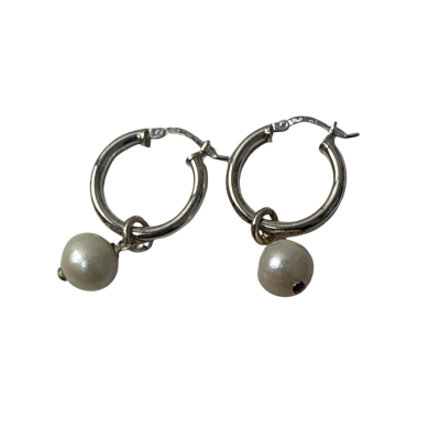 925 Italian silver and pearl hoop Earrings 