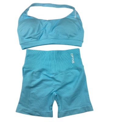 DFYNE Sport Bra & Bike Shorts - Lite Blue Size S