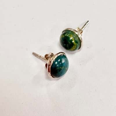 925 Silver Aqua Green / Teal / Turquoise Stud Earrings 