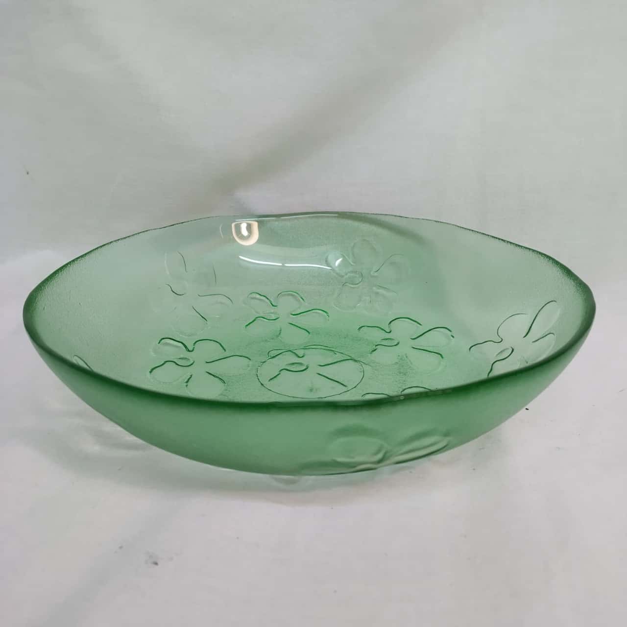 Green Glass Daisy Serving Bowl