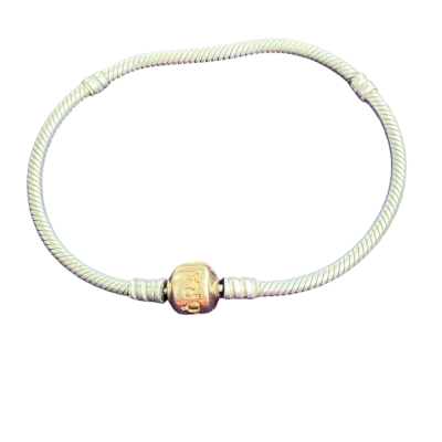 Pandora Womens Stirling silver Bracelet with rose gold clasp.18cm