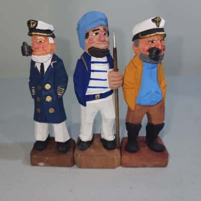 3x Vintage Wooden Hand Carved Figures by "Bounty Arts" - EUC