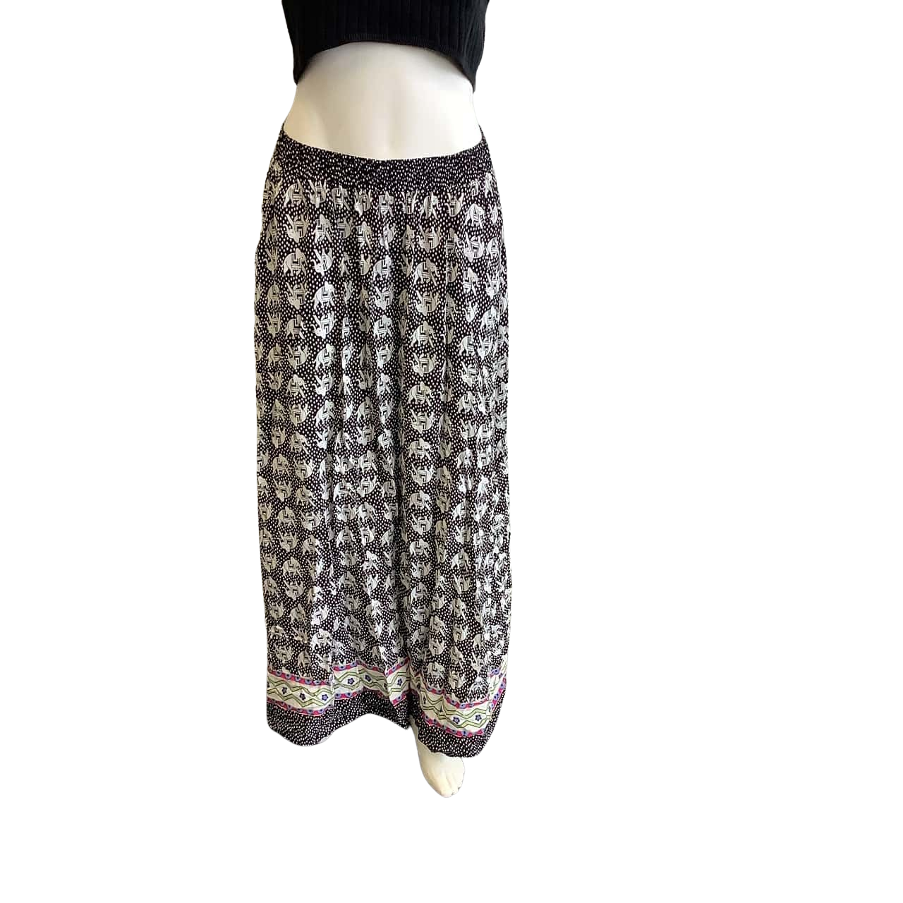 Valleygirl Women's Size 8 Maxi Skirt Black & White Elephant Print (s)