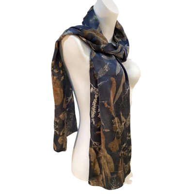 Womens Silk Small One Size Scarf Brown / Navy Blue 