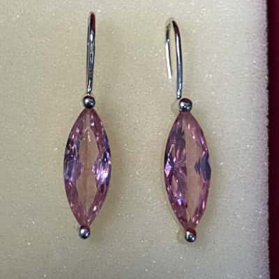 Women's 925 Silver Marquise Shape Pink Stone Earrings