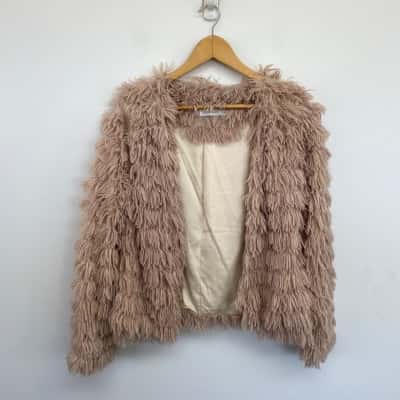 Esther & Co Beige Shaggy Faux Fur Texture Jacket  Size 10 