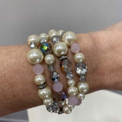Mimco Womens Multi-Strand Pearl, Crystal & Beaded Bracelet 