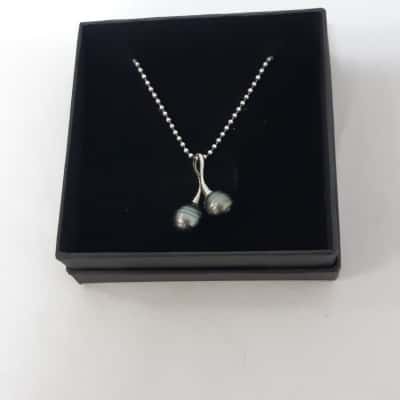 Silver Twin Tahitian Pearl Cherry Pendant On Silver Chain