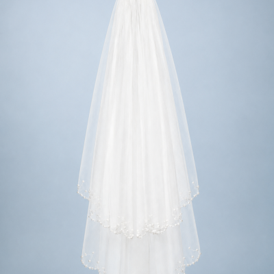 Pearl-Trimmed Two-Tier Bridal Veil with Comb