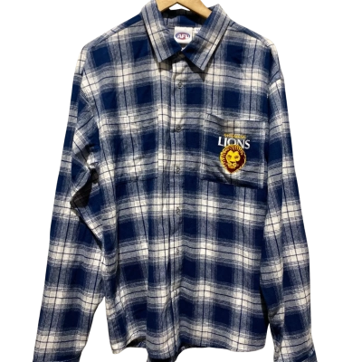 AFL Brisbane Lions Mens  Size M Checked Long Sleeve Navy Blue / White 