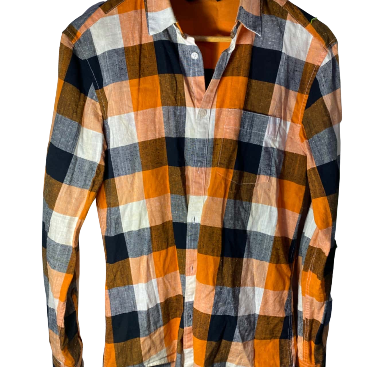 Jack & Jones Mens Size S Long Sleeve Shirt Black / Checked / Orange