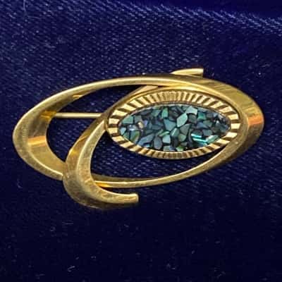 Vintage Paua Shell Inlay Brooch 