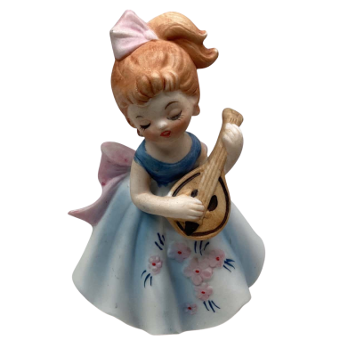 Handpainted Bisque Porcelain Girl Figure with Lute 12 cm