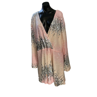 Boohoo Womens  Size 28 Cocktail Dress Peach / Pink  / Silver 