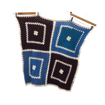 Purple Blue White Afghan ~85 x 85 cm