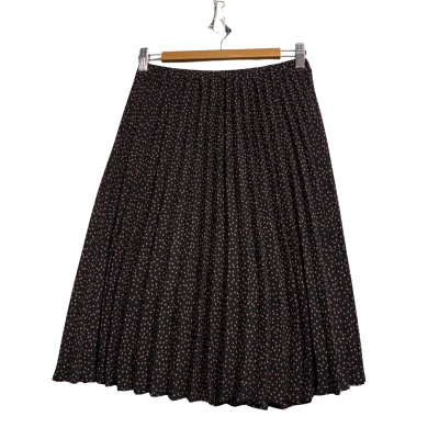 Laura Ashley, Womens, Size 8, pleated black skirt with terracotta coloured polka dots