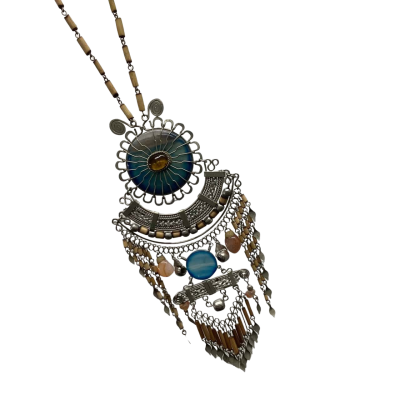 Boho Tribal-style Necklace with gemstone cabochons