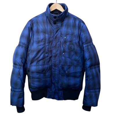 G-Star Raw Navy/Black Checked Pattern Puffer Jacket Size L
