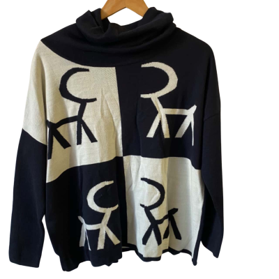  Abanti Womens Size S Merino Wool Turtleneck Jumper Black  / Off White 