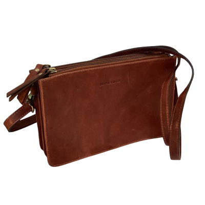 Pierre Cardin Unisex Genuine Leather Shoulder Bag Brown 