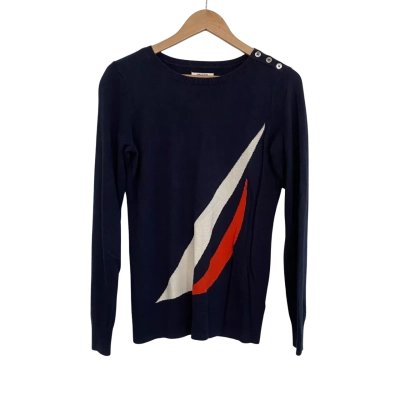 Nautica Womens  Size M / S Jumper Navy Blue / Orange / White 