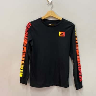 Adidas Womens  Size 10 / 12 Long Sleeve Top Black  / Orange / Yellow 