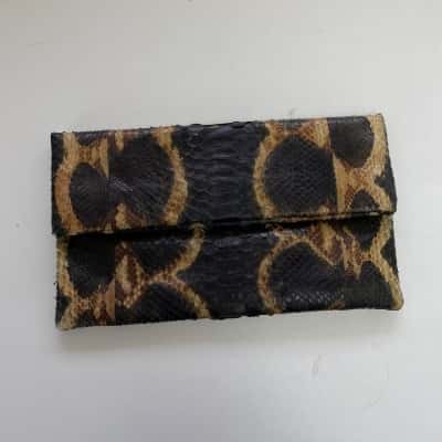 Black Beige Animal Print Leather  Clutch