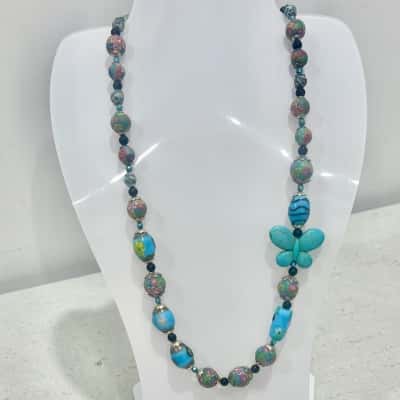 Bohemian Blue Multi-Coloured Glass Gemstone Butterfly Fob 