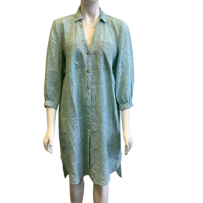 Sussan Women's Size 6 Linen Shirt Dress Green & White Striped 