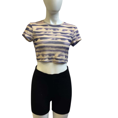 Thanne Womens Label Size 12 Striped Crop Top Cream / Blue
