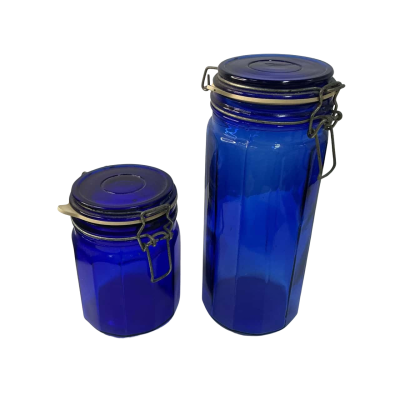 Vintage Colbalt Blue Glass Canisters Set of 2 