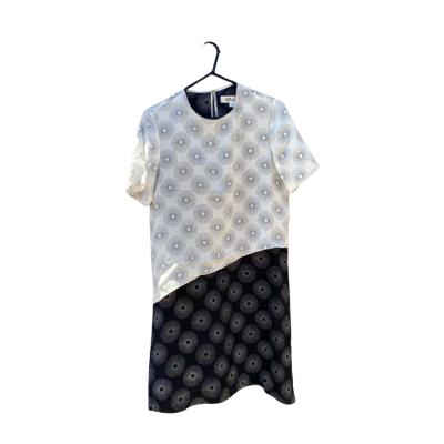 Womens Diane Von Furstenberg Size 8 Silk Shirt Dress Black  / Pattern / White 