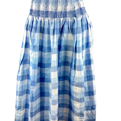 Seed Heritage Linen Check Shirred Skirt - Blue and White Check Pattern Size 10