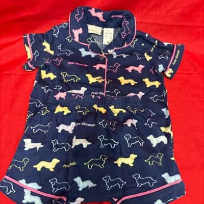 Peter Alexander Navy Blue Penny dog Summer Pyjama Set Kids  Size 2 