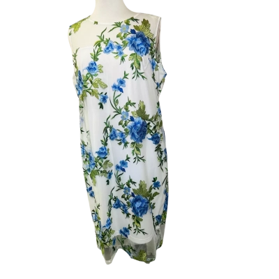 CALVIN KLEIN Size 16 Midi Dress Blue Floral 