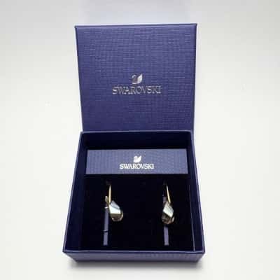 BNIB Swarovski Teardrop Faceted Brown Crystal Earrings 