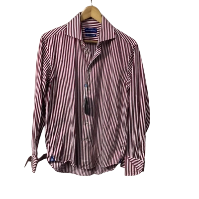 Boston Brothers Mens Size 38 Dark Red /  White Striped Long Sleeve Shirt (new)