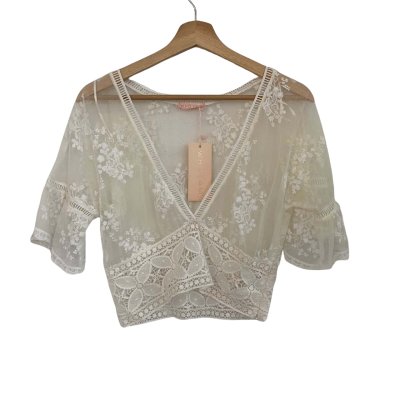 WhoIAm Womens  Size 12 3/4 Sleeve Top Off White 