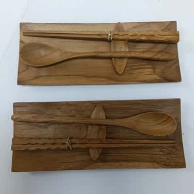 Bali Teaky Traditional Teak Wood Utensil Set x2 – Brand New #BaliTeaky #TeakUtensils #Kitchenware #CollectibleKitchen