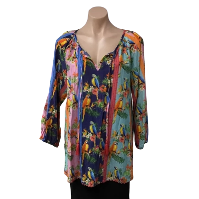 Lula Life Womens  Size M  Multicoloured Tropical Bird Pattern Long Sleeve Top