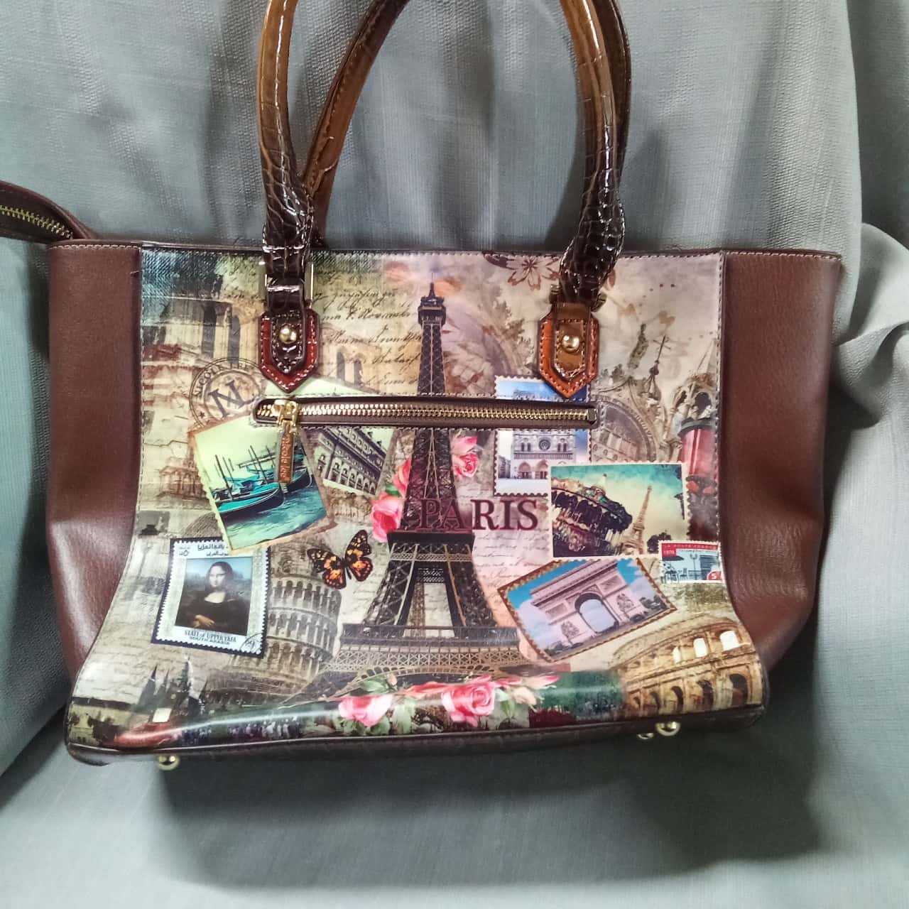 Nicole Lee Ladies Brown Multicoloured Gold Zip Detail Paris Design on