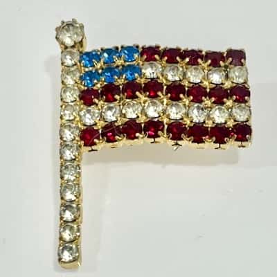 Rhinstone American Flag Brooch