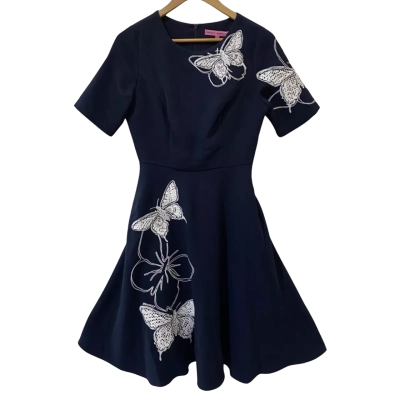 Review x Bromley Womens  Size 8 Short Sleeve Dress  Animal print / Navy Blue 