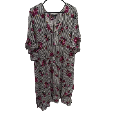 Autograph Womens  Size 26 Black Striped Floral Purple Dress 