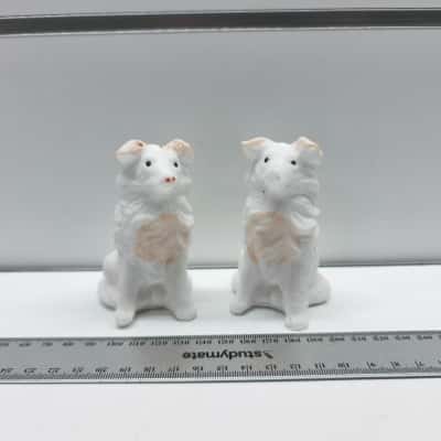 Pair of Vintage White Ceramic Collie Dog Figurines